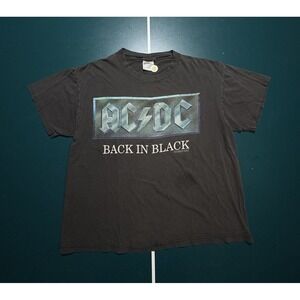 Vintage ACDC Back In Black World‎ Tour T Shirt Men's Large 90s Shaved Head Rare